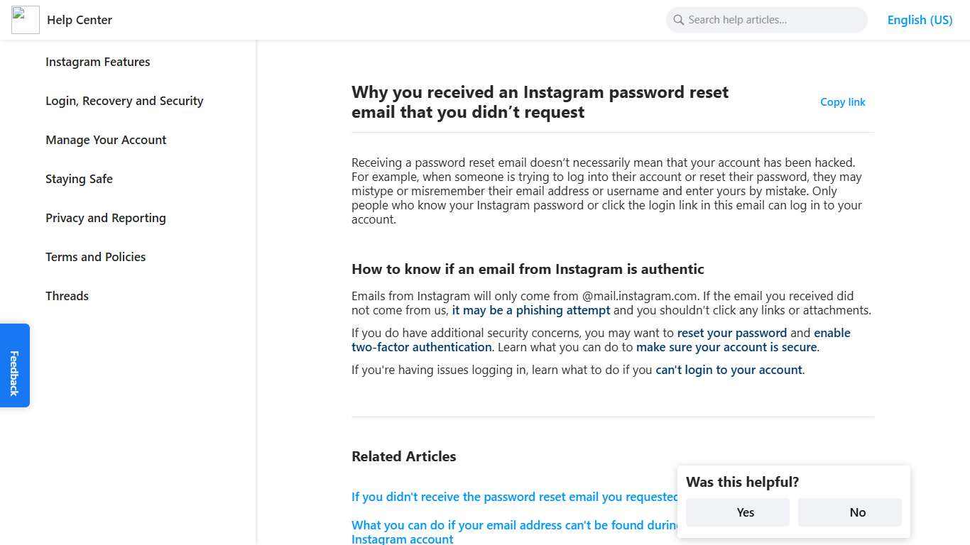 Why you received an Instagram password reset email that you didn’t request | Instagram Help Center